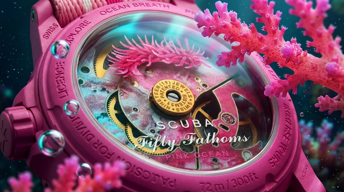 Swatch Scuba Fifty Fathoms Pink Ocean CGI visual