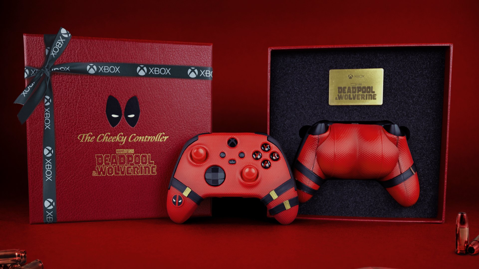 Deadpool red Cheeky Controller in its leather gift box
