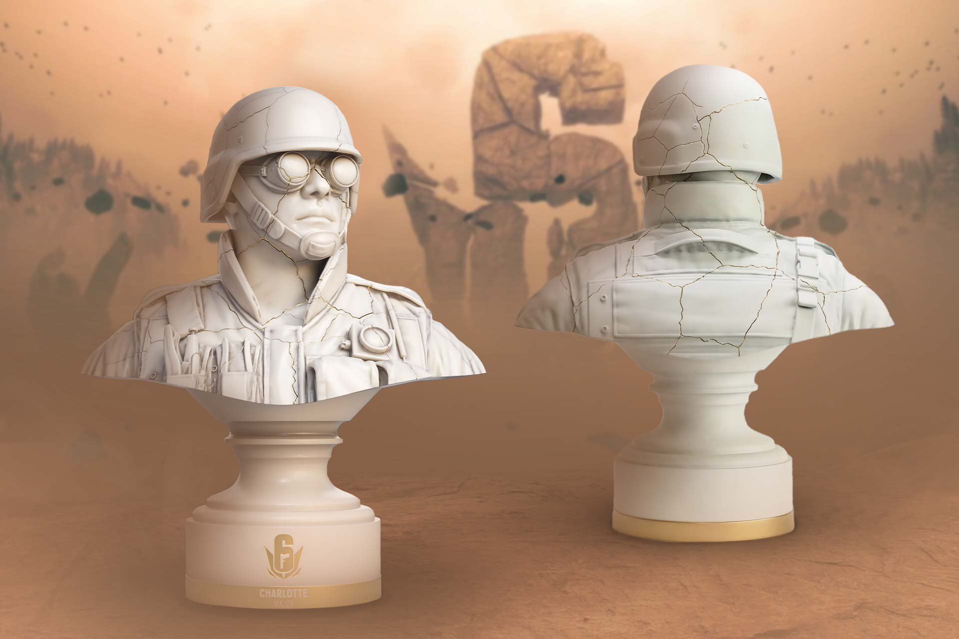 Front and back render of the kintsugi Thermite bust