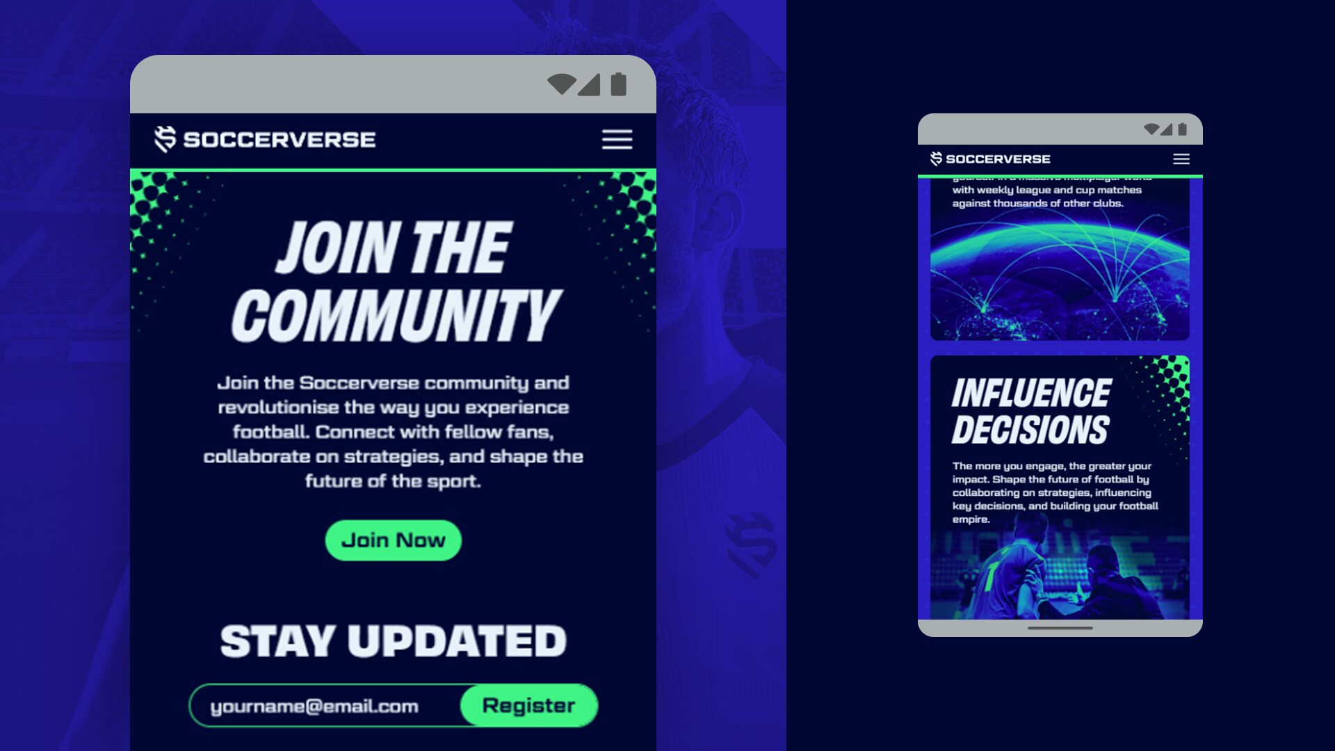 Soccerverse mobile website: Join the Community and Influence Decisions