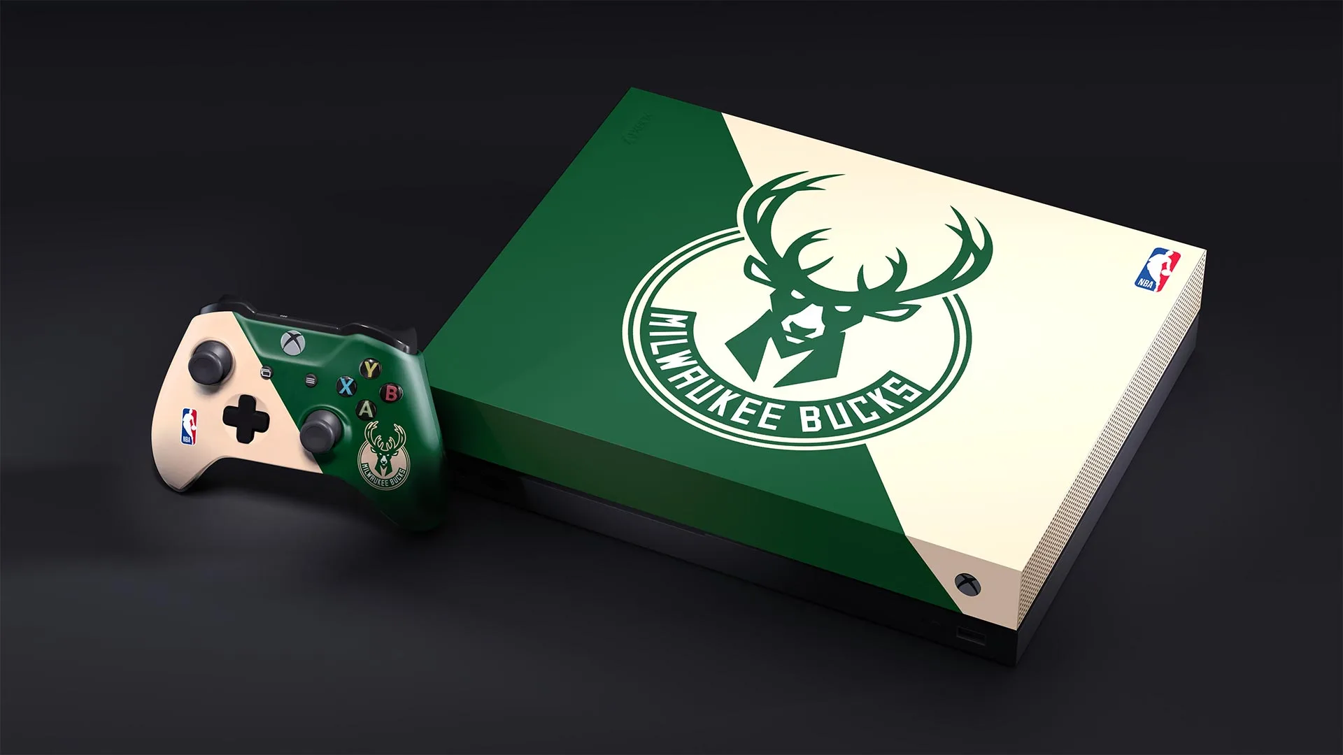 Milwaukee Bucks custom Xbox One X console and controller
