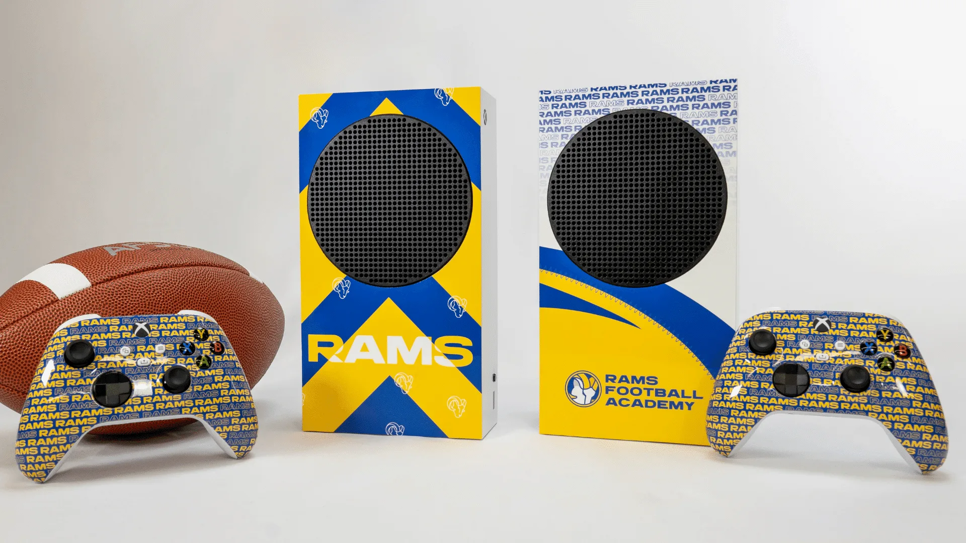 Xbox Series S and controllers customised for the Los Angeles Rams